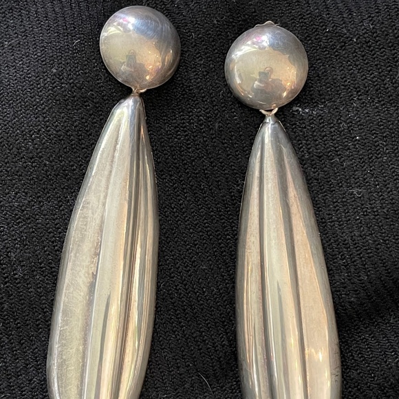 Vintage Chunky Sterling Silver 925 Dangling Earrings Italy 80's - Picture 4 of 10